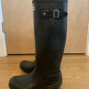 Hunter Black Snakeskin Rain Boots